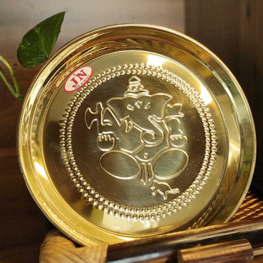 PujaCraft Brass Ganesha Poorvi Plate (Antique Plate , Height: 2cm , Width: 23cm , Weight: 210 Gram)