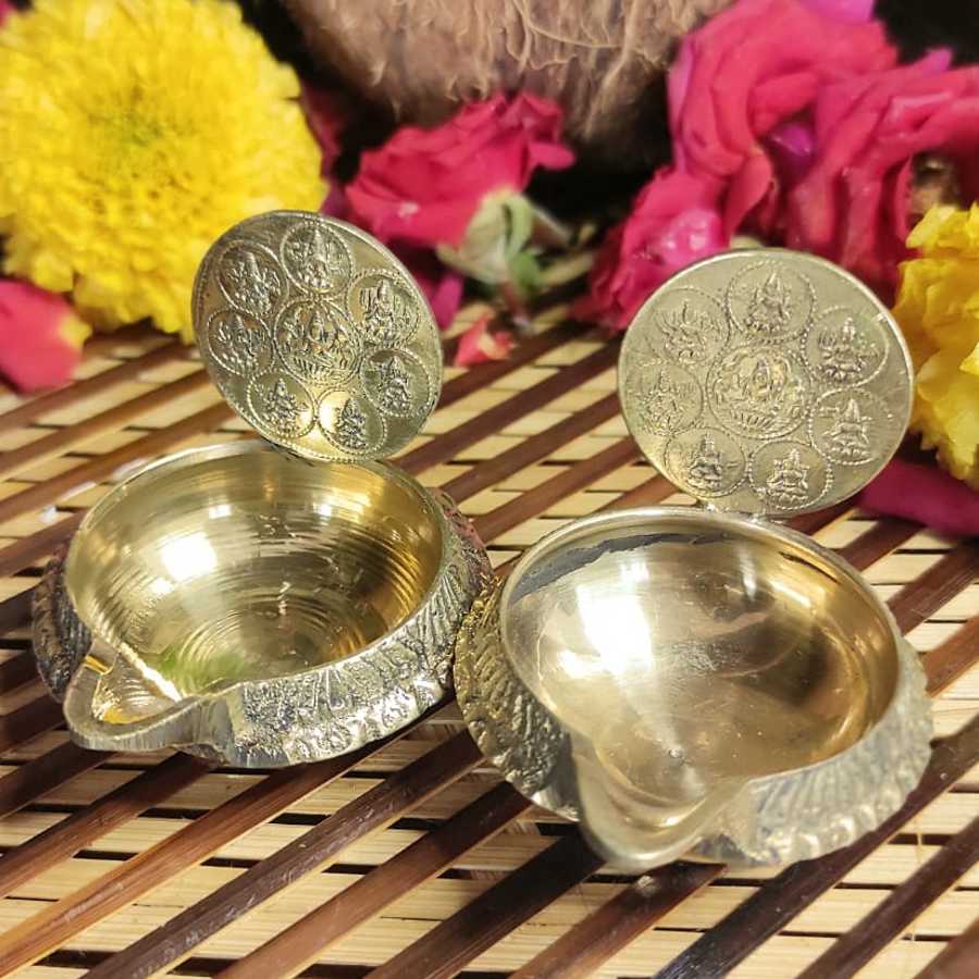 PujaCraft Brass Astra Lakshmi Kubera Deep with Coin  (Puja Celebration Kubera Deep, Height: 6cm , Width: 7cm , Weight: 35 Gram)