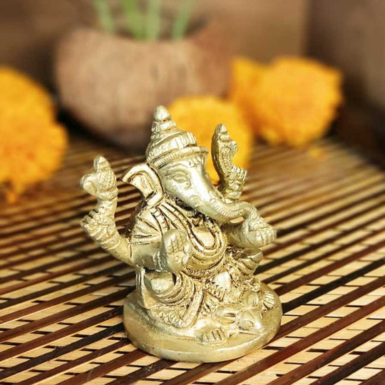 PujaCraft Brass Traditional Ganesha Handcrafted Idol  (Handmade Ganesha Idol, Height: 8cm , Width: 7cm , Weight: 425 Gram)