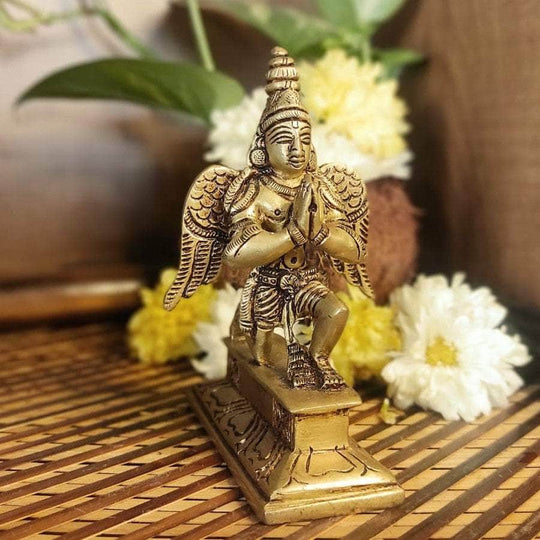 PujaCraft Brass Antique Garuda Idol (Width: 7cm, Height: 11cm, Weight: 380 Grams)