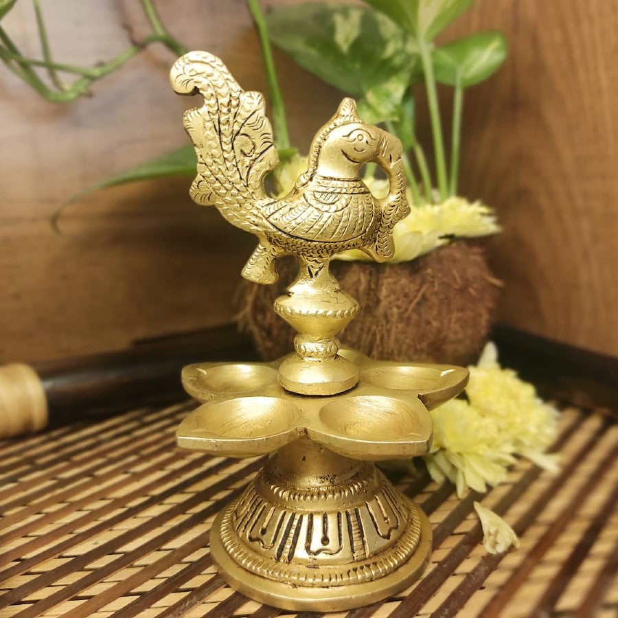 PujaCraft Brass Antique Peacock Pavai Deepam (Unique Design , Height: 17cm , Width: 11cm , Weight: 572 Gram)