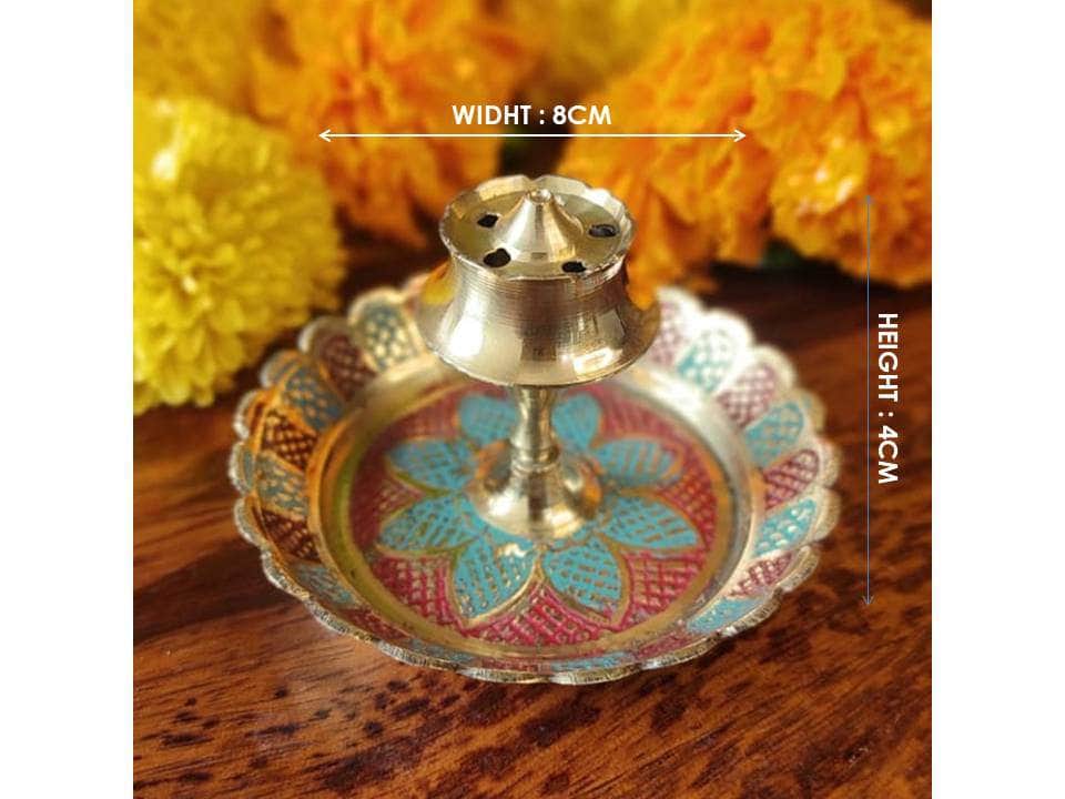 PujaCraft Brass Agarbatti Stand with Center Dhoop Holder with 5 Holes (Best Antique , Height: 4cm , Width: 8cm , Weight: 54 Gram)