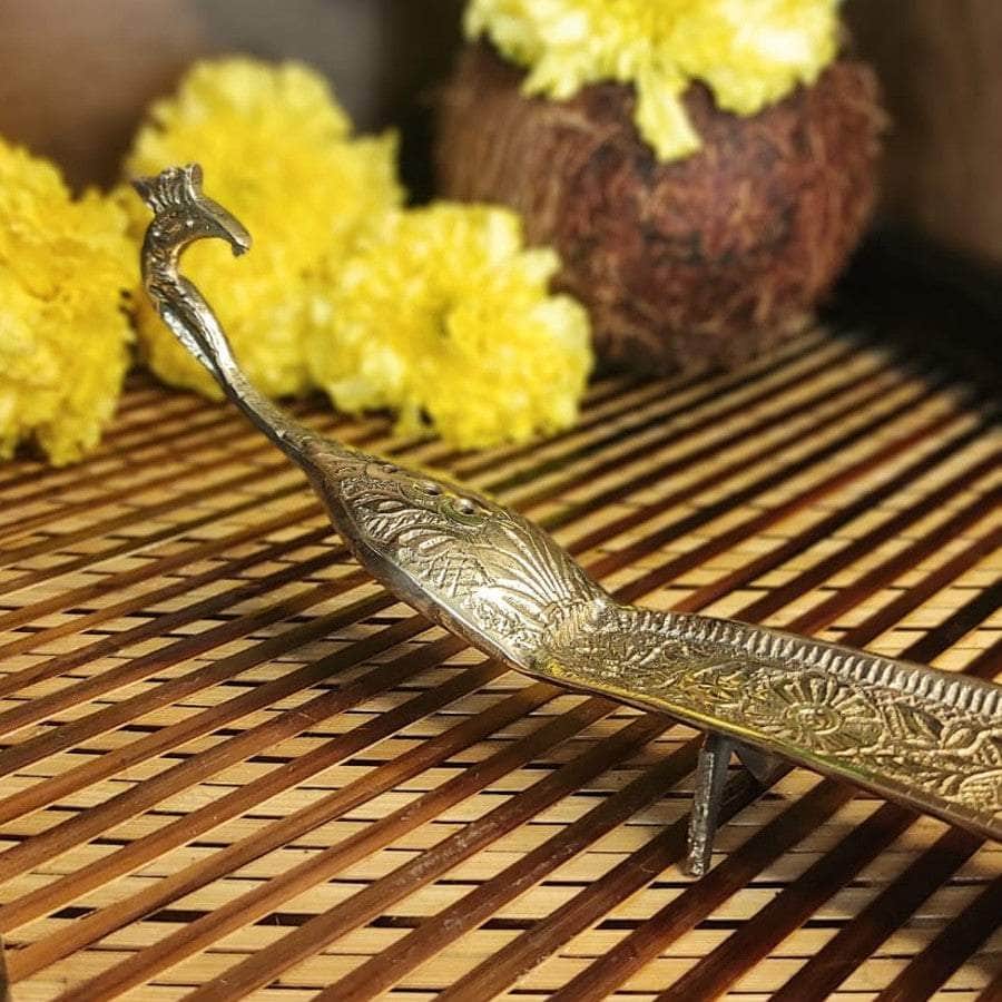 PujaCraft Brass Dhoopstick Stand - Peacock (Unique One , Height: 8cm , Width: 5cm , Weight: 175 Gram)