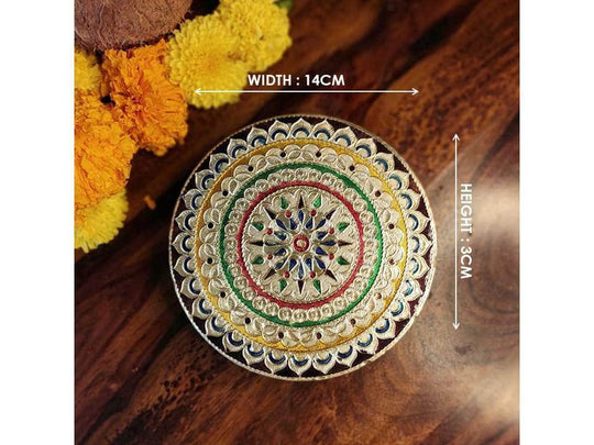 PujaCraft Decor Stand Chowki Bajot - Peeta ( Manai ) - Round Shape (Best And Premium, Height: 3cm , Width: 14cm)